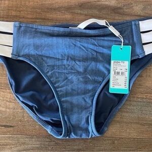 Blue Swim Bottoms with White Stripes